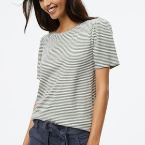 LOFT Olive Striped Puff Sleeve Tee